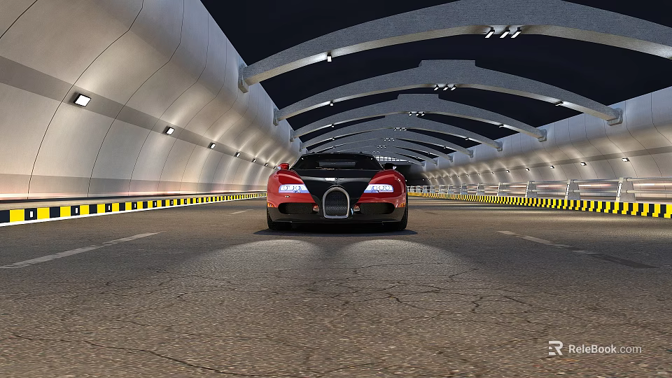 Modern Road Tunnel Infrastructure With Arched Ceilings Safety Barriers And Lighting 3d model 