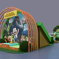 Green Mini Recreational Area With Football Field Sports Court Trees Path And Decorations