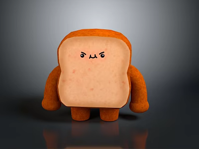 Cartoon Toast with Cute Face and Orange Plush Body as Friendly Food Character 3d model