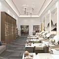 Serene Elegant Modern Club Interior With Marble Reception Counter Sofa Seats And Wooden Cabinets