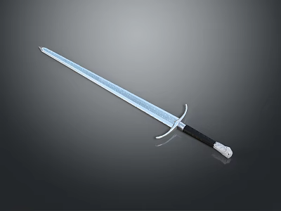 Classic Silver Sword With Black Hilt And Polished Blade Isolated On Dark Background 3d model