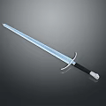 Classic Silver Sword With Black Hilt And Polished Blade Isolated On Dark Background