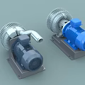 High Pressure Industrial Blowers with Blue Gray Motors Mounted on Metal Bases
