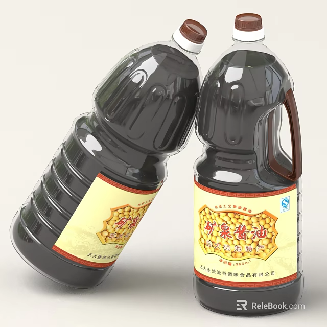 Natural Soy Sauce Bottles With Traditional Brewing Label And Packaging Design 3d model 