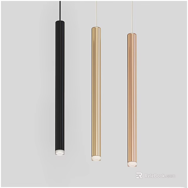 Modern Cylindrical Pendant Lights Black Gold Copper for Contemporary Home Interior 3d model 