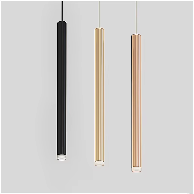 Modern Cylindrical Pendant Lights Black Gold Copper for Contemporary Home Interior 3d model