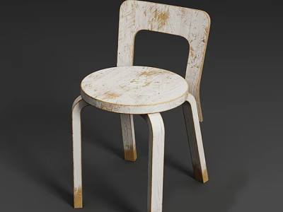 Distressed White Single Chair with Curved Back Round Seat and Curved Legs 3d model
