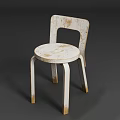 Distressed White Single Chair with Curved Back Round Seat and Curved Legs
