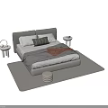 Modern Light Colored Double Bed With Pillows Blanket Side Table Lamp And Rug 3d model