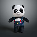 Cute Panda Plush Toy Wearing Denim Overalls With Colorful Flower Decorations