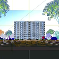 Modern Multi Story Residential Building With Balconies Green Lawn And Surrounding Trees