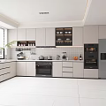 Modern Open Concept Kitchen Interior Design With White Cabinets And Appliances