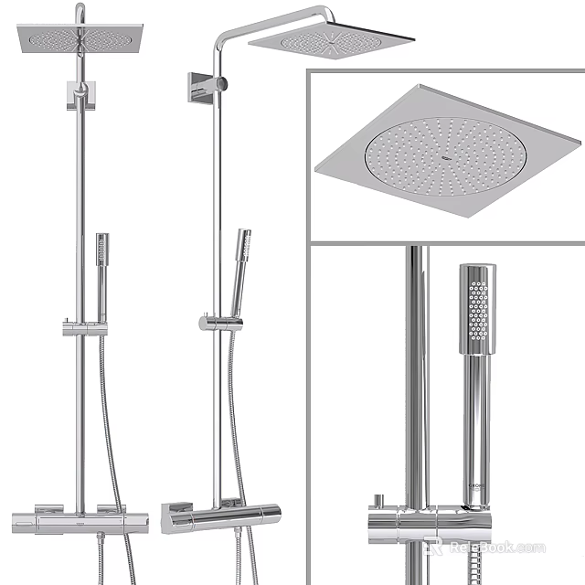Modern Stainless Steel Shower System With Handheld And Ceiling Mounted Heads 3d model 