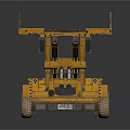 Yellow Industrial Construction Vehicle With Extendable Platform Railing And Multiple Wheels