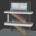 Modern Staircase With Wooden Steps Black Metal Railings And White Platforms In Two Story Structure