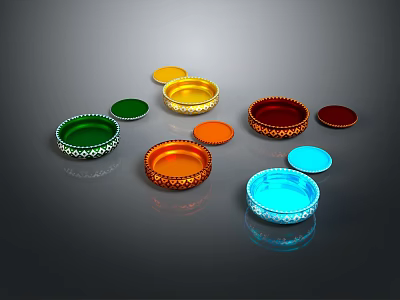 Colorful Decorative Bowls With Vibrant Hues And Ornate Edges For Household Use 3d model