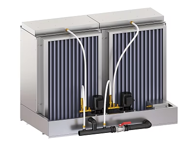 Industrial Cooling Equipment With Dual Radiator Panels And White Connecting Pipes 3d model