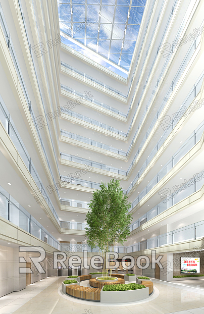 Modern atrium office hall interior landscape model