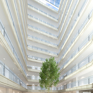 Modern atrium office hall interior landscape 3d model