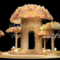 Elegant Floral Installation With Pastel Flower Trees Hanging Lights And Round Platform 3d model
