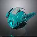 Blue Spherical Cosmic Robot With Mechanical Arms And Glowing Components For Space Exploration