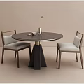 Modern Round Wooden Dining Table Set With Gold Base And Upholstered Chairs