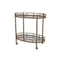 Gold Bamboo Style Two Tiered Decorative Serving Cart With Metal Frame And Wheels