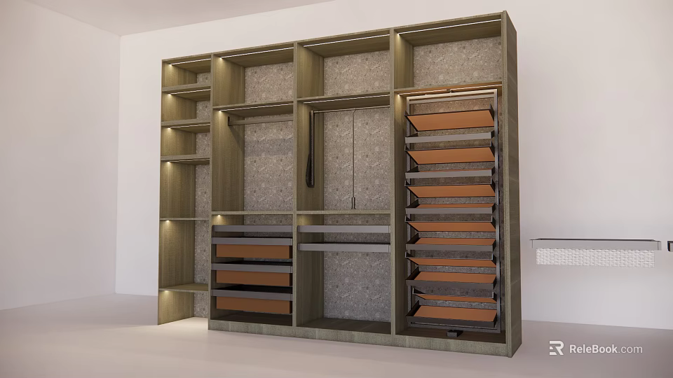 Modern Wardrobe Interior Design With Shelves Hanging Area And Multiple Drawers Storage 3d model 