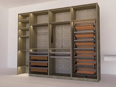 Modern Wardrobe Interior Design With Shelves Hanging Area And Multiple Drawers Storage 3d model