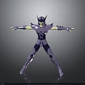 Fantasy Warrior Character in Purple Silver Armor with Arms Outstretched Stance 3D Model Design