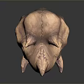3D Rendered Monster Skull With Horns Eye Sockets And Textured Surface
