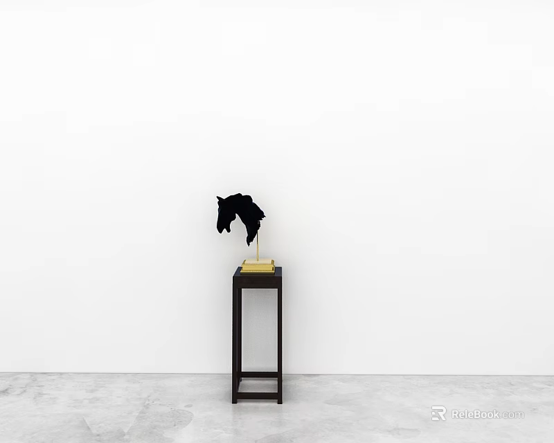 Black Plate Decoration Display On Small Black Table With Golden Base Against White Background Wall 3d model 