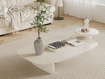 Modern Sofa and Coffee Table Set With Cozy Blanket Green Plant Books and Soft Rug 3d model