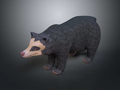 3D Rendered Badger Like Animal With Dark Gray Fur Light Face And Pink Nose Details 3d model