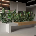 Modern Restaurant Interior Design With Green Plants Wooden Bench And Open Layout