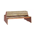 Slatted Wooden Outdoor Bench With Red Metal Frame For Garden Patio Use