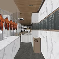 Roast Chicken Restaurant Interior With Glass Display Case Menu Blackboard Marble Walls And Wooden Ceiling