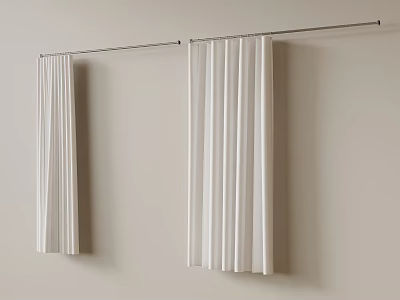 Elegant White Curtains With Smooth Folds Hanging On Curtain Rod Against Light Wall 3d model