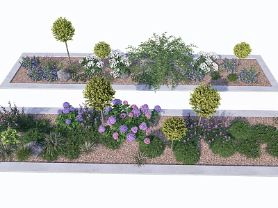 Tree Planter Landscaping with Diverse Trees Shrubs Colorful Flowers and Mulch 3d model