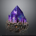Vibrant Glowing Purple Crystal Sculpture With Rock Base And Red Highlights