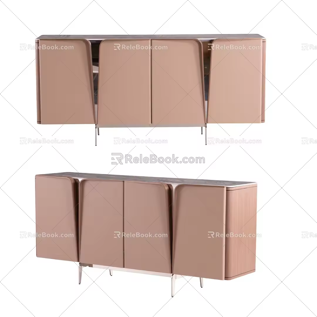 Walnut Sideboard Matte Sideboard Decorative Cabinet 3d model