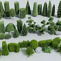 Various Shaped Garden Bushes With Different Sizes And Natural Green Foliage