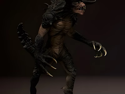 Reptilian Creature With Horns Sharp Teeth Scaly Skin And Claws In Ferocious Stance 3d model