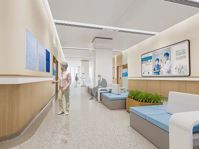 Hospital Clinic Waiting Area Interior With Seating Decor And Greenery 3d model
