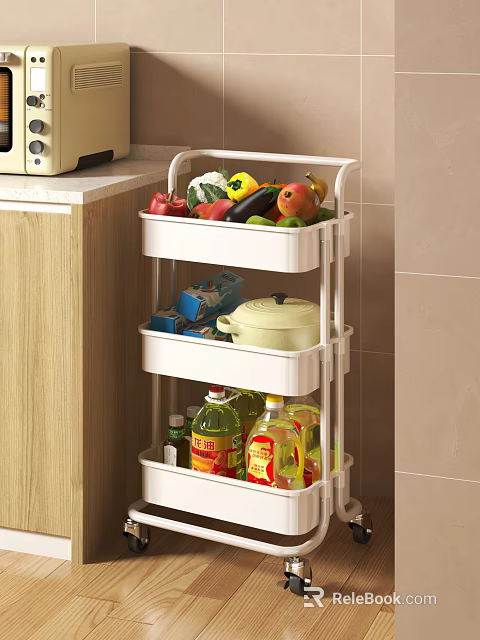 Multi Layer Storage Rack For Kitchen Daily Necessities With Vegetables Fruits Cooking Oil And Pot 3d model 