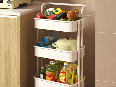 Multi Layer Storage Rack For Kitchen Daily Necessities With Vegetables Fruits Cooking Oil And Pot 3d model