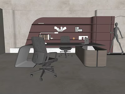 Modern Office Desk With Ergonomic Chair Built in Shelves And Minimalist Workspace 3d model