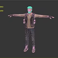 3D Model Man With Arms Outstretched Wearing Black Vest Brown T-Shirt Blue Jeans Gray Sneakers