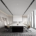 Modern Conference Room Interior With Long Table Chairs Projector Screen And Large Windows 3d model