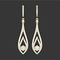 Elegant Golden Teardrop Earrings With Sparkling Diamond Pendant Design For Women